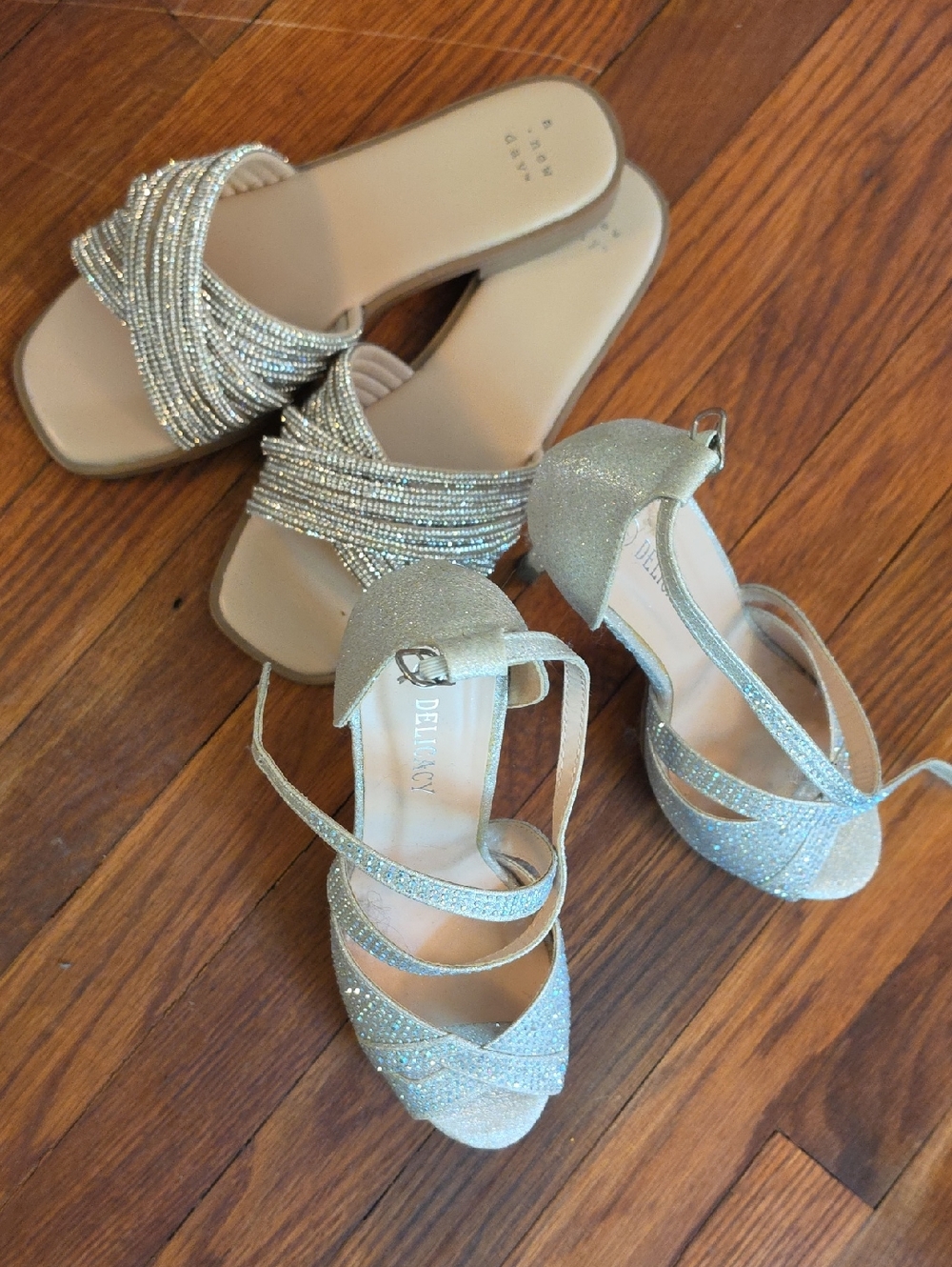 Silver Sparkle Strappy Heels + Women's Dress Sandals